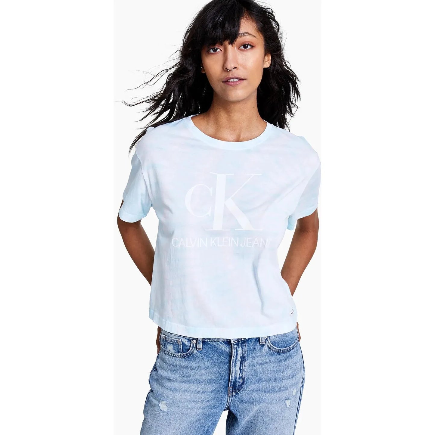 Calvin Klein-Calvin Klein Jeans Tie-Dyed Logo T-Shirt, Blue, Size: M - Brandat Outlet