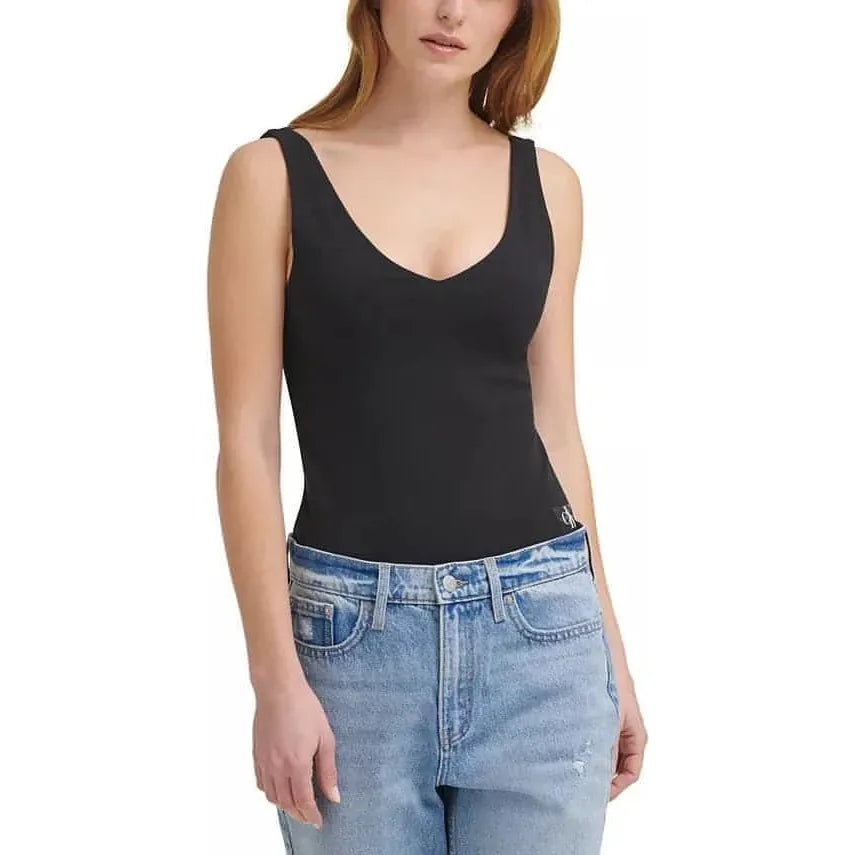 Calvin Klein-Calvin Klein Jeans V-Neck Tank Bodysuit, Black, Size: M - Brandat Outlet