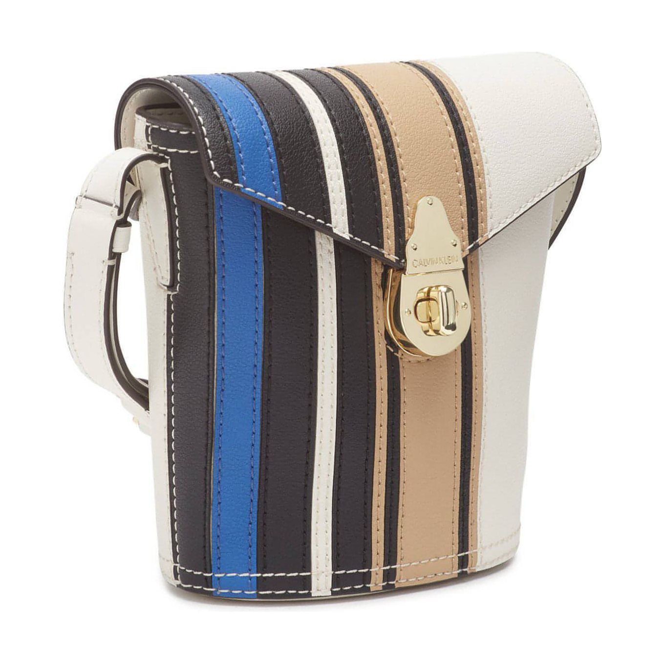 Calvin Klein-Calvin Klein Lock Small Leather Bucket Bag (Navy/Multicolor) - Brandat Outlet