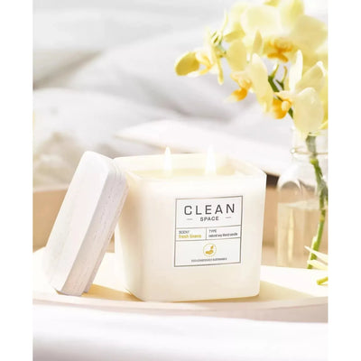 CLEAN Fragrance-Candle -CLEAN SPACE Candle | Fresh Linens | Natural Soy Blend Scented Candle | Premium Non-Toxic Candle Made with Sustainable Ingredients | Up to 40 Hour Burn Time | 8 oz - Brandat Outlet