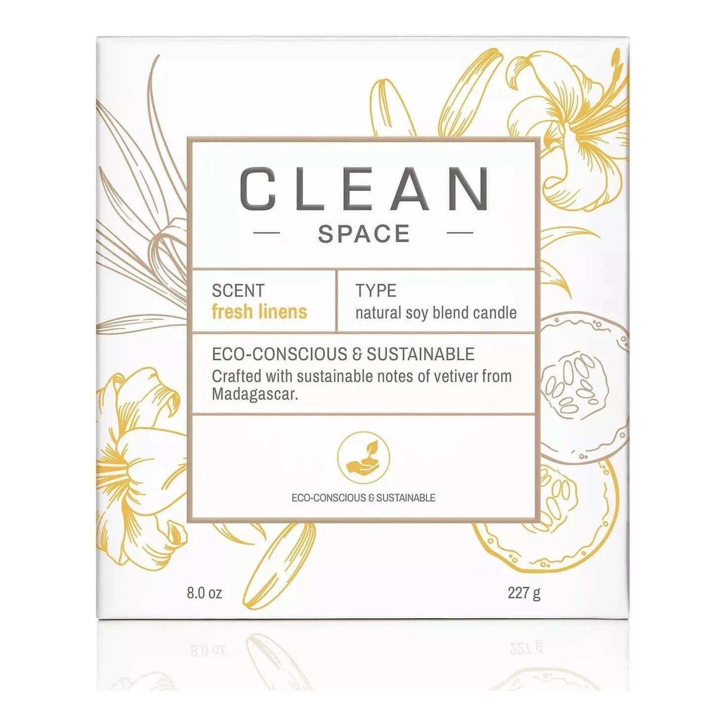 CLEAN Fragrance-Candle -CLEAN SPACE Candle | Fresh Linens | Natural Soy Blend Scented Candle | Premium Non-Toxic Candle Made with Sustainable Ingredients | Up to 40 Hour Burn Time | 8 oz - Brandat Outlet