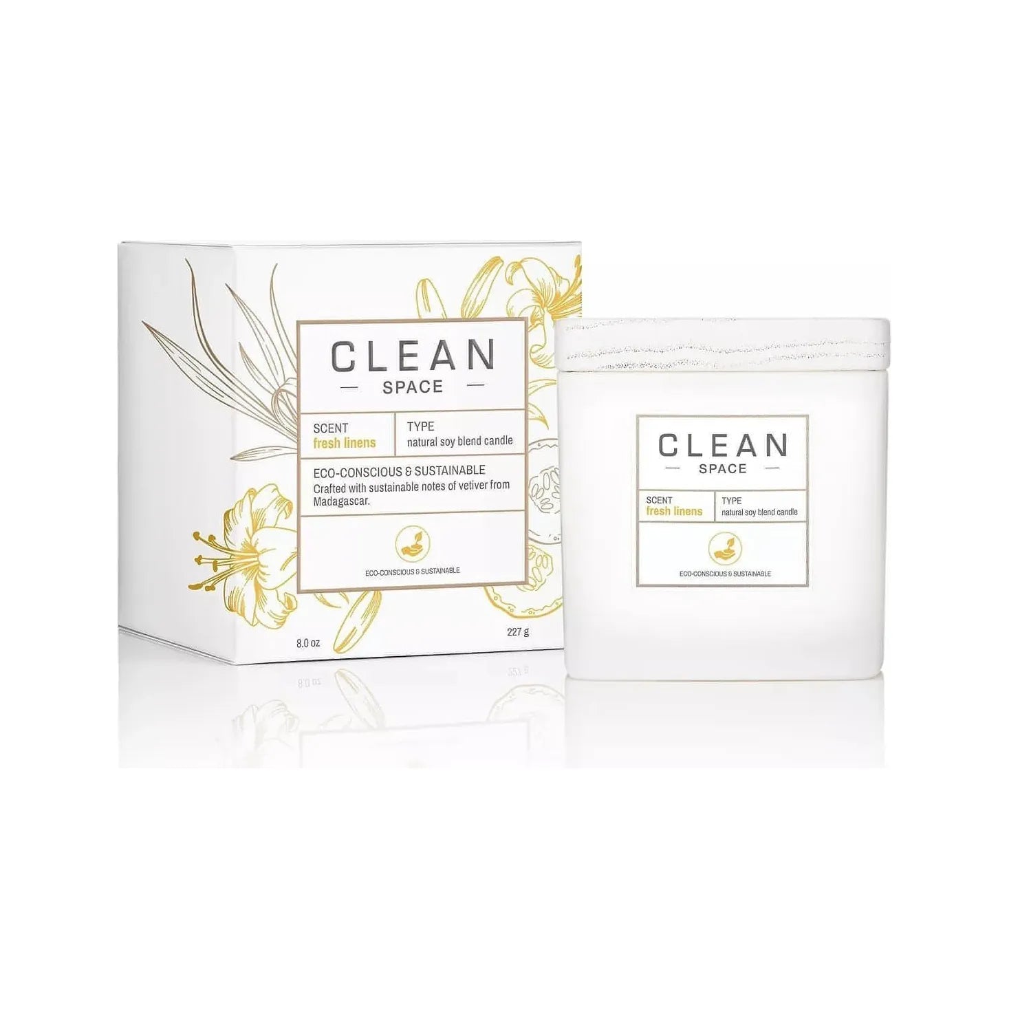 CLEAN Fragrance-Candle -CLEAN SPACE Candle | Fresh Linens | Natural Soy Blend Scented Candle | Premium Non-Toxic Candle Made with Sustainable Ingredients | Up to 40 Hour Burn Time | 8 oz - Brandat Outlet