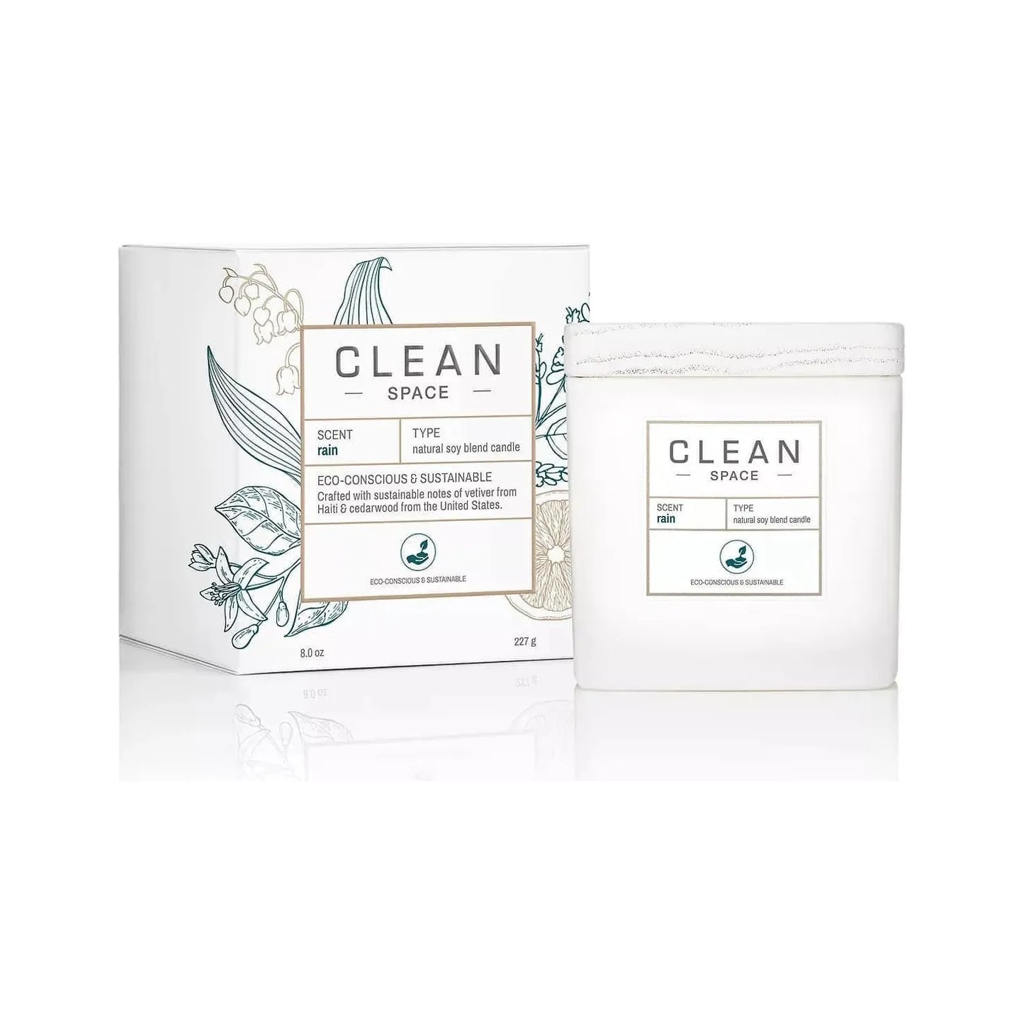 CLEAN Fragrance-Candle -CLEAN SPACE Candle | Rain | Natural Soy Blend Scented Candle | Premium Non-Toxic Candle Made with Sustainable Ingredients | Up to 40 Hour Burn Time | 8 oz - Brandat Outlet