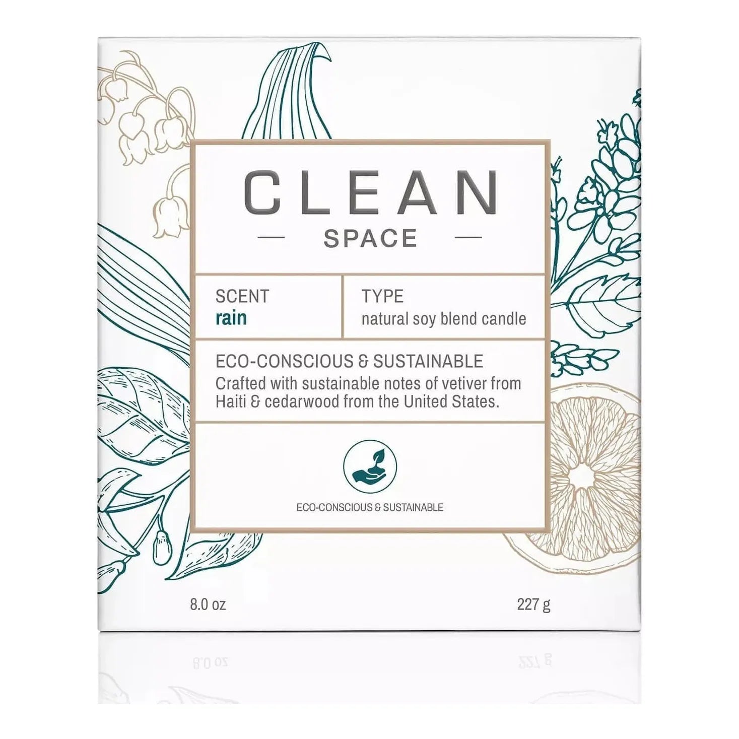 CLEAN Fragrance-Candle -CLEAN SPACE Candle | Rain | Natural Soy Blend Scented Candle | Premium Non-Toxic Candle Made with Sustainable Ingredients | Up to 40 Hour Burn Time | 8 oz - Brandat Outlet