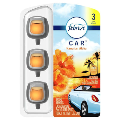 Febreze-Car Freshener - Febreze Car Odor-Eliminating Vent Clip Hawaiian Aloha Scent pack of 3 (2 mL each) - Brandat Outlet