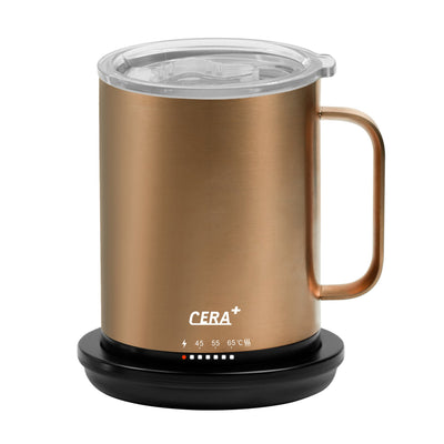 CERA+-CERA+ Coffee Mug, Coffee 415ml, Self Heating, Temperature Control, Smart Coffee Cup with Lid and Charging Coaster. App and Manual Controlled heating coffee and tea cup, 1.5hr battery life. MUG MM14 - Brandat Outlet