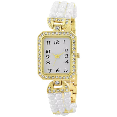 Charter Club-Charter Club Womens Gold-Tone Pavé & Imitation Pearl Bracelet Watch 12x11mm - Brandat Outlet