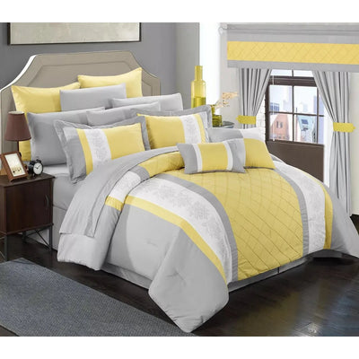 Chic Home-Chic Home Embroidery Color Block Bedding, Yellow, Queen 24-PC - Brandat Outlet