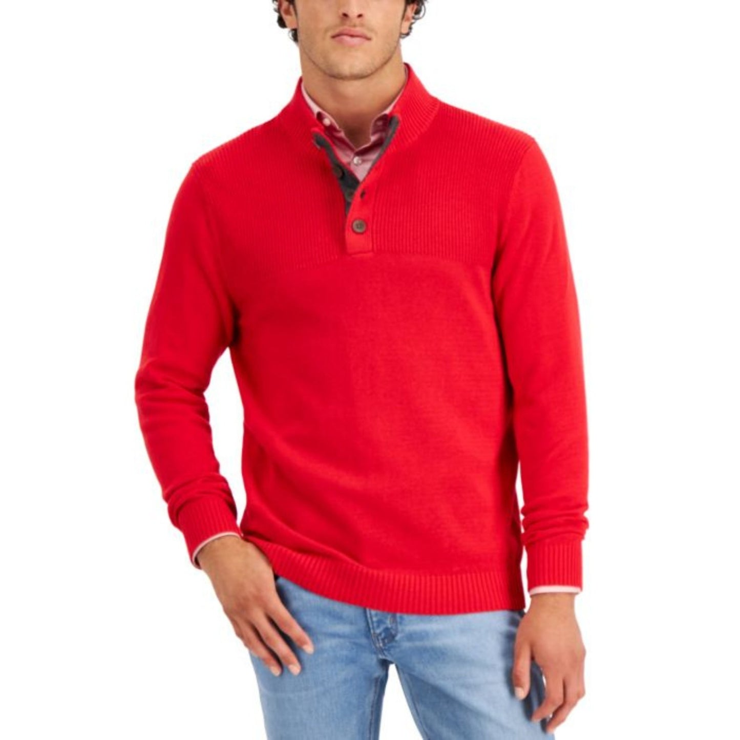 Club Room Mens Ribbed Four-Button Sweater, Red