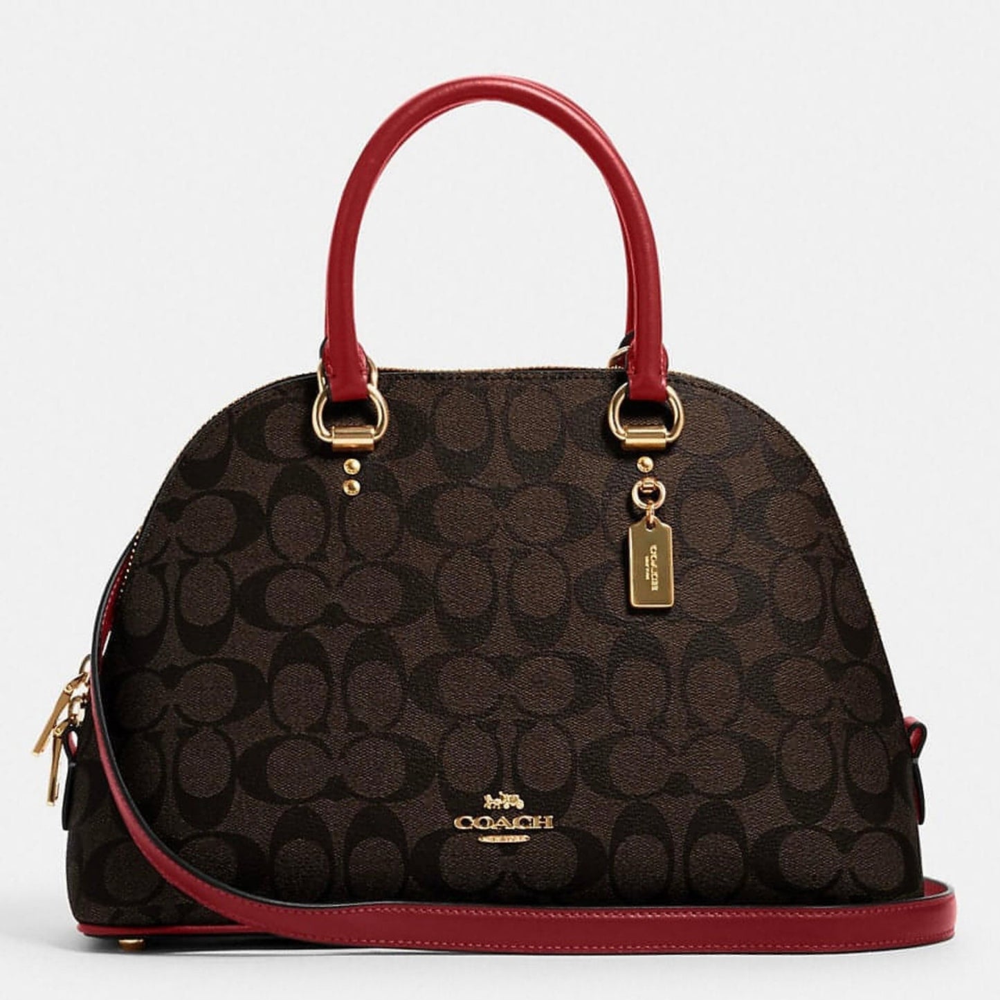 Coach Katy Satchel In Signature Canvas (Red/Brown) (2558)