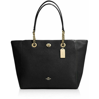 Coach Leather Tote (Black) - Pebbled Turnlock Chain 57107