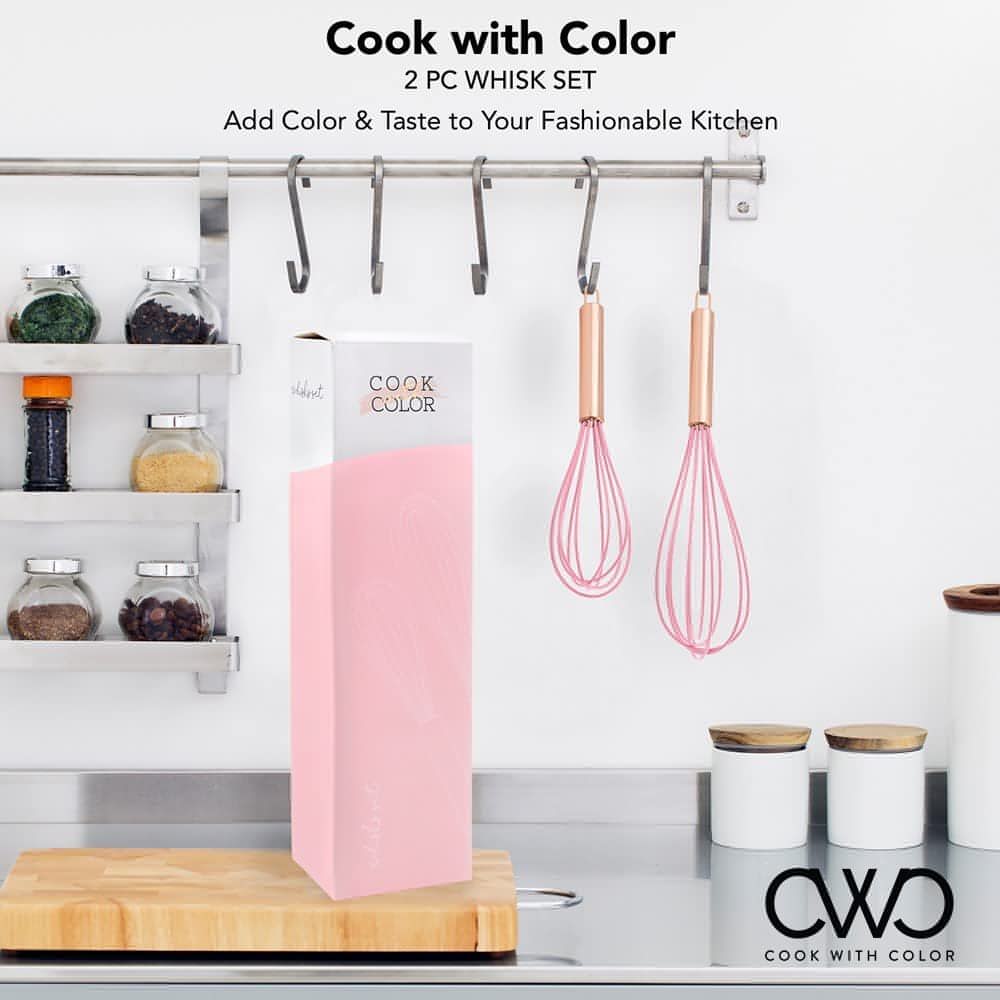Cook Works 9" and 12" Silicone Non-Scratch Whisks Wood Handles, Heat resistant - Brandat Outlet