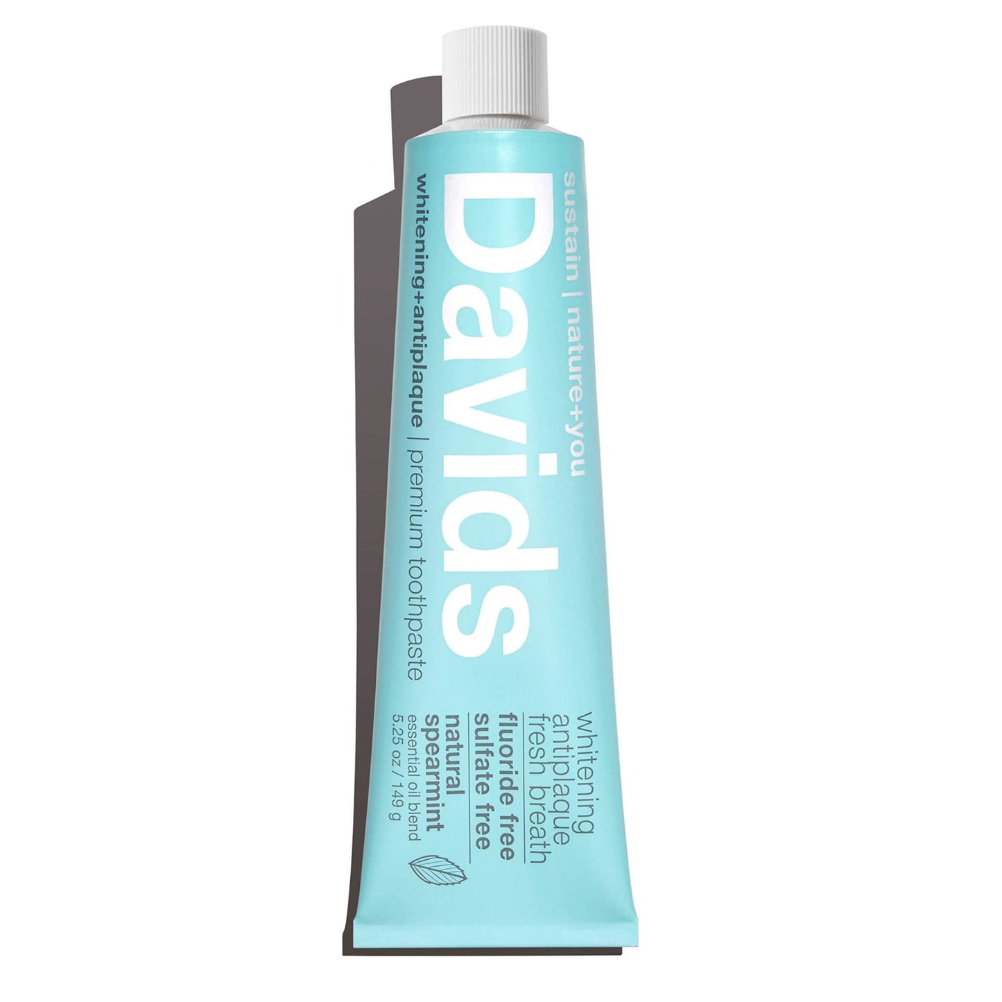 Davids Natural Whitening Toothpaste, Spearmint, Antiplaque, Fluoride Free, SLS Free, Metal Tube, Tube Roller Included, 5.25 OZ Value Size (Compare)