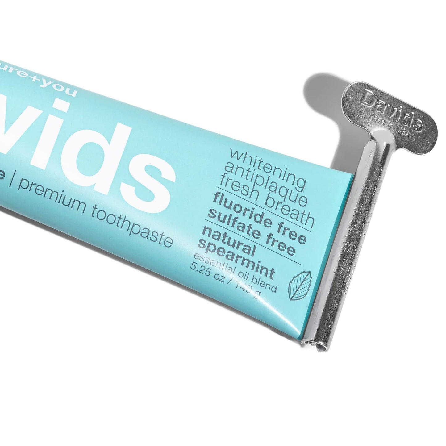 Davids Natural Whitening Toothpaste, Spearmint, Antiplaque, Fluoride Free, SLS Free, Metal Tube, Tube Roller Included, 5.25 OZ Value Size (Compare)