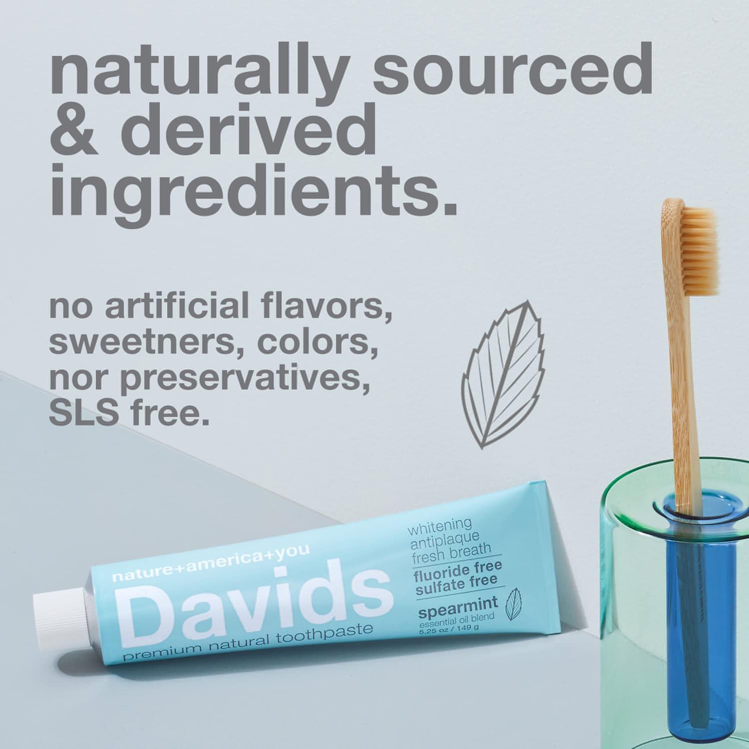 Davids Natural Whitening Toothpaste, Spearmint, Antiplaque, Fluoride Free, SLS Free, Metal Tube, Tube Roller Included, 5.25 OZ Value Size (Compare)