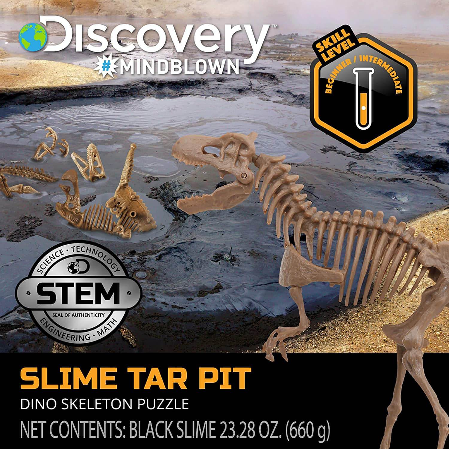Discovery #MINDBLOWN Dino Skeleton Tar Pit Model, Uncover Bones in Slime Tube, DIY 10-Piece Velociraptor Puzzle, STEM Gifts and Toys for Kids Ages 8 and Up - Brandat Outlet