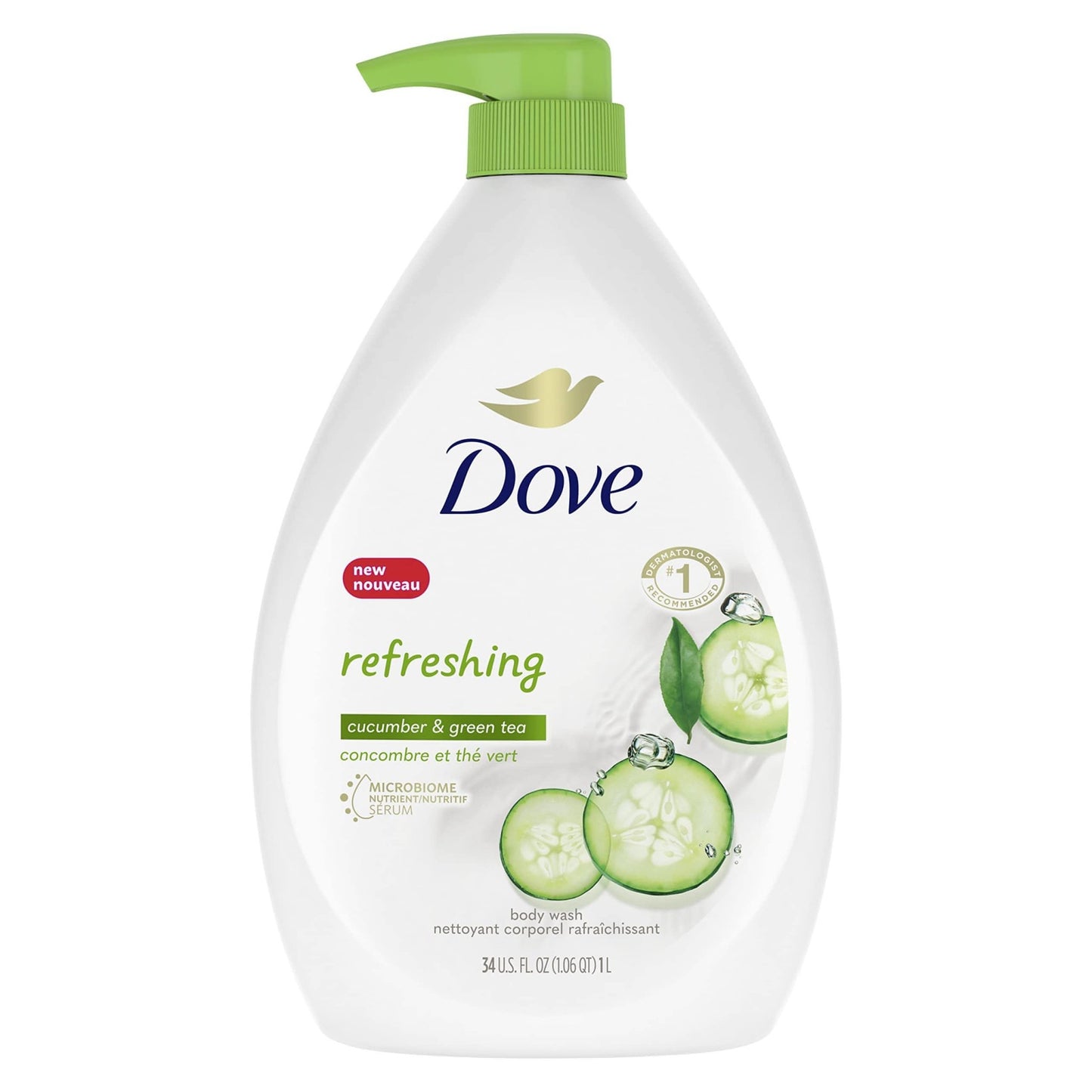 Dove Sulfate Free Body Wash with Pump Cucumber and Green Tea, 34 oz