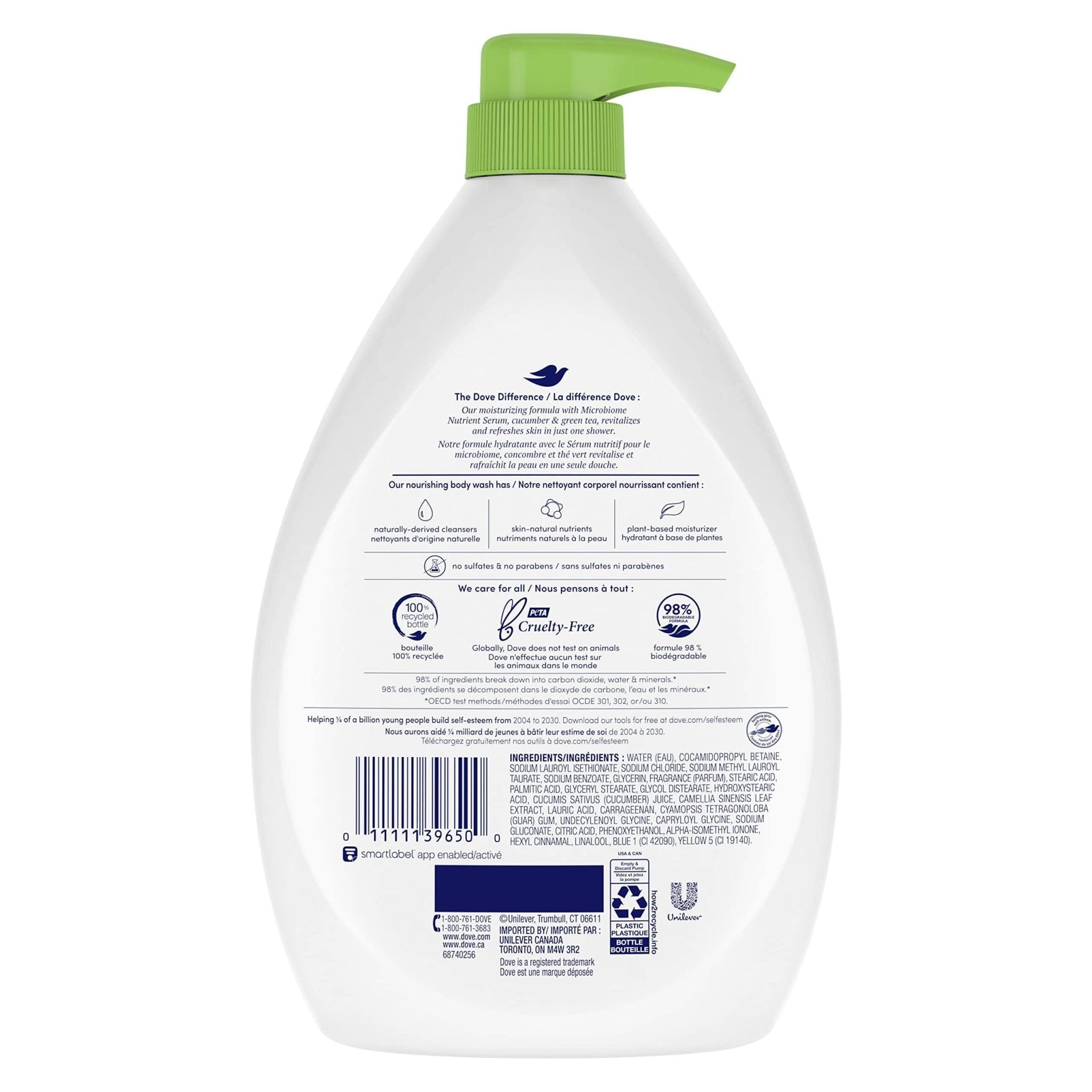 Dove Sulfate Free Body Wash with Pump Cucumber and Green Tea, 34 oz