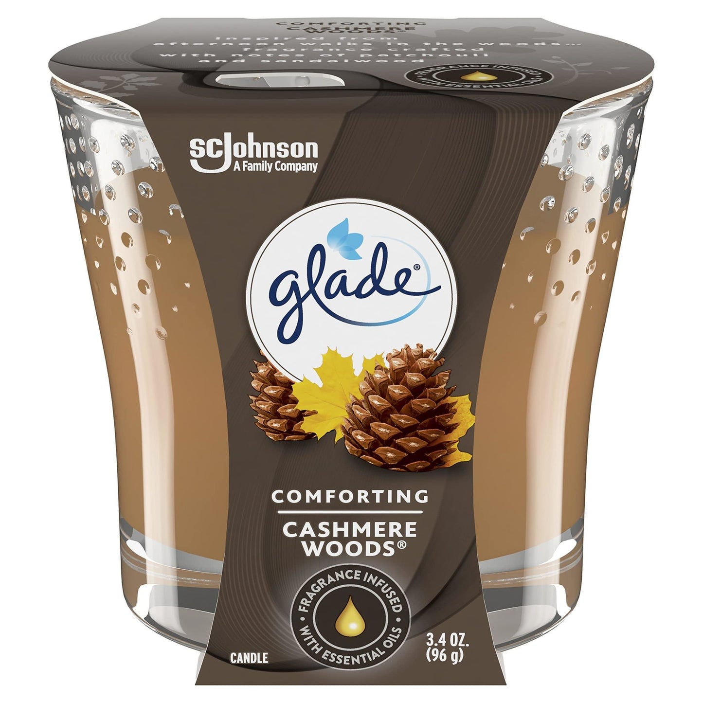 Glade Candle Jar, Air Freshener, Cashmere Woods, 3.4 Oz