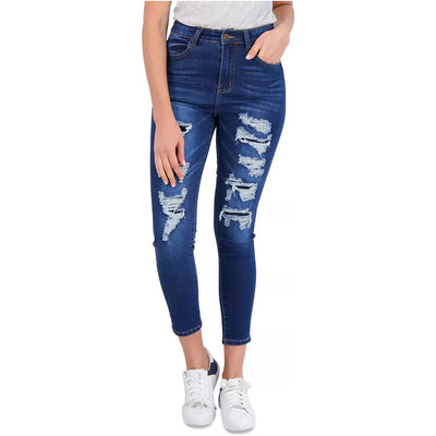 Gogo Jeans Juniors Rip & Repair Skinny Jeans, Blue, Size: 7 (Medium)