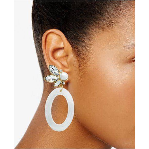 Gold-Tone Multi-Stone & Imitation Pearl White Oval Drop Earrings - Brandat Outlet, Women's Handbags Outlet ,Handbags Online Outlet | Brands Outlet | Brandat Outlet | Designer Handbags Online |