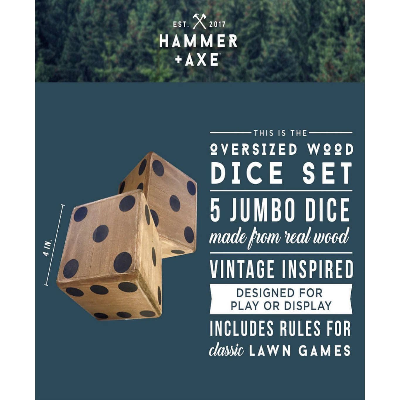 Hammer & Axe Oversized Wood Dice Set 5pc - Brandat Outlet