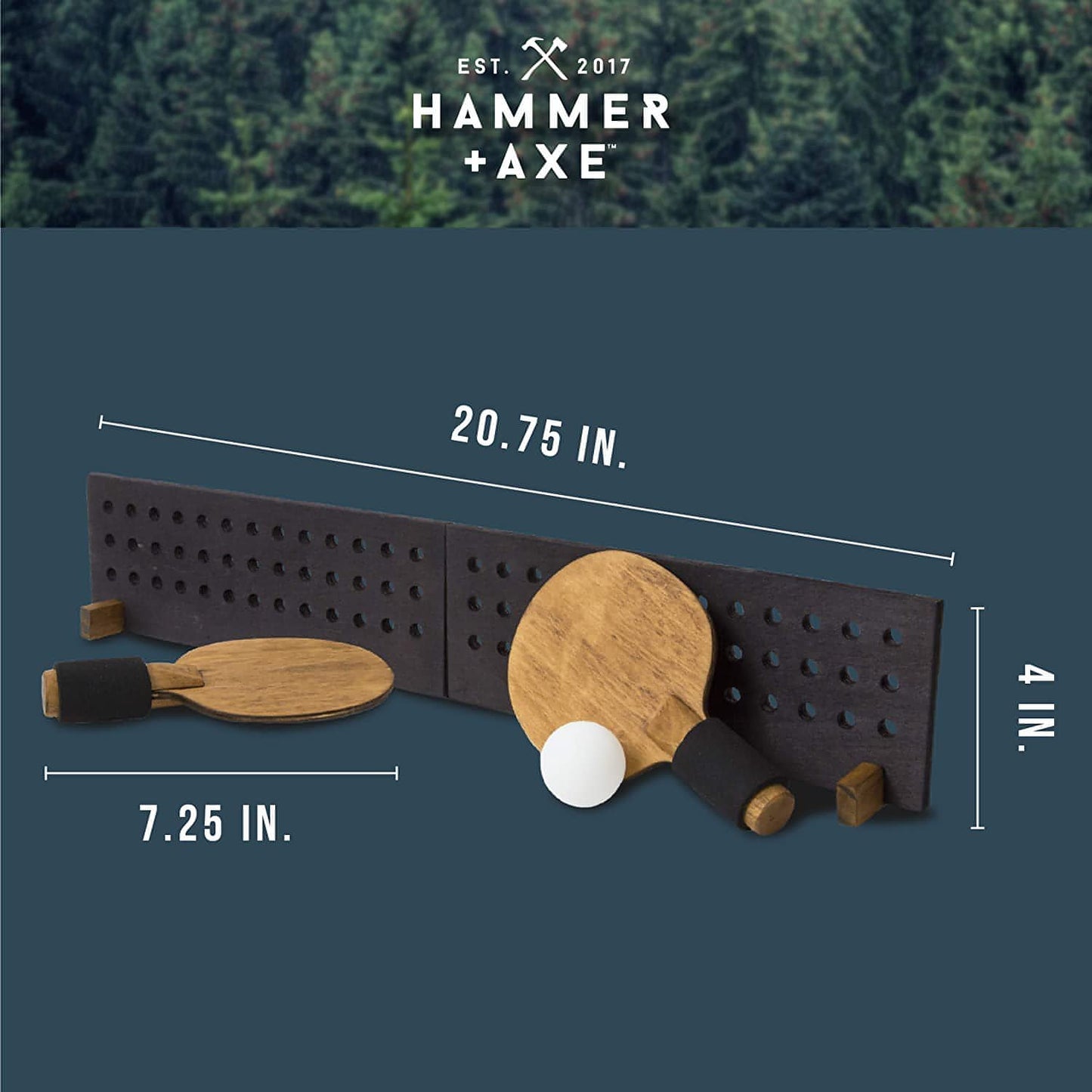 Hammer + Axe Portable Wooden Table Tennis Set, Compact Ping Pong Kit with Paddles, Wood Net and Ball, Play Tennis on Any Desk, Table or Counter, Includes Convenient Wood Box Case - Brandat Outlet