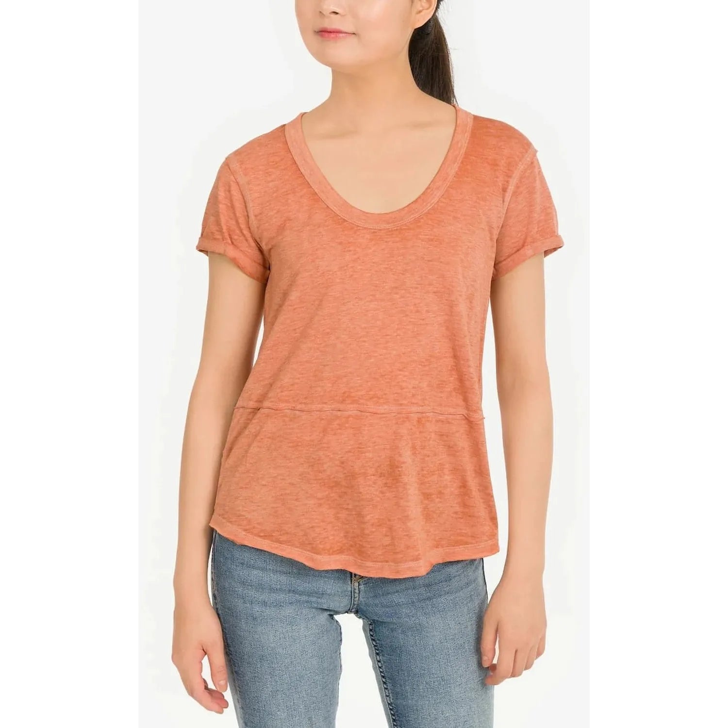 Hippie Rose Juniors' Burnout High-Low T-Shirt - Spring Copper (Size X-Small) - Brandat Outlet