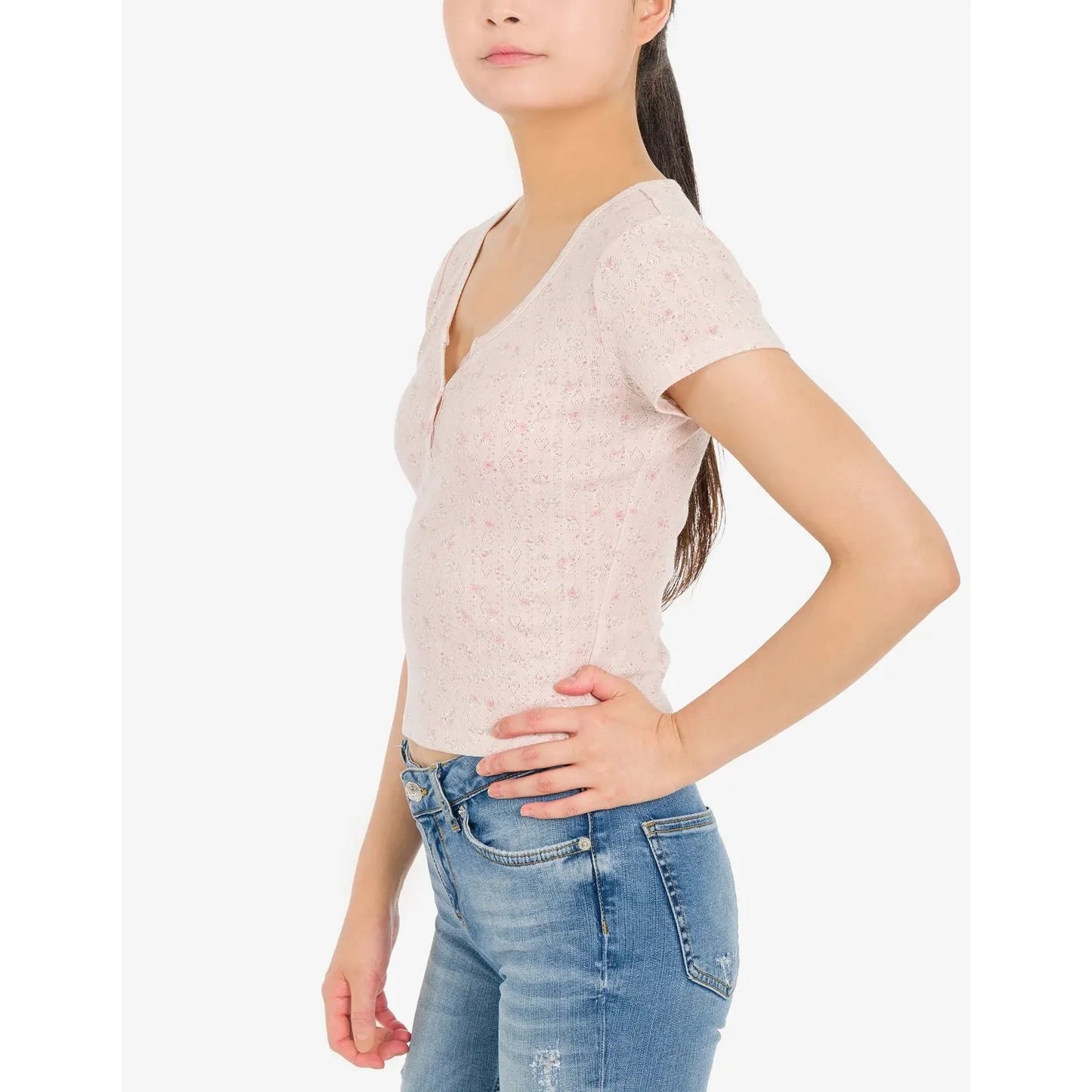Hippie Rose Juniors Henley T-Shirt, Pink, Size: M