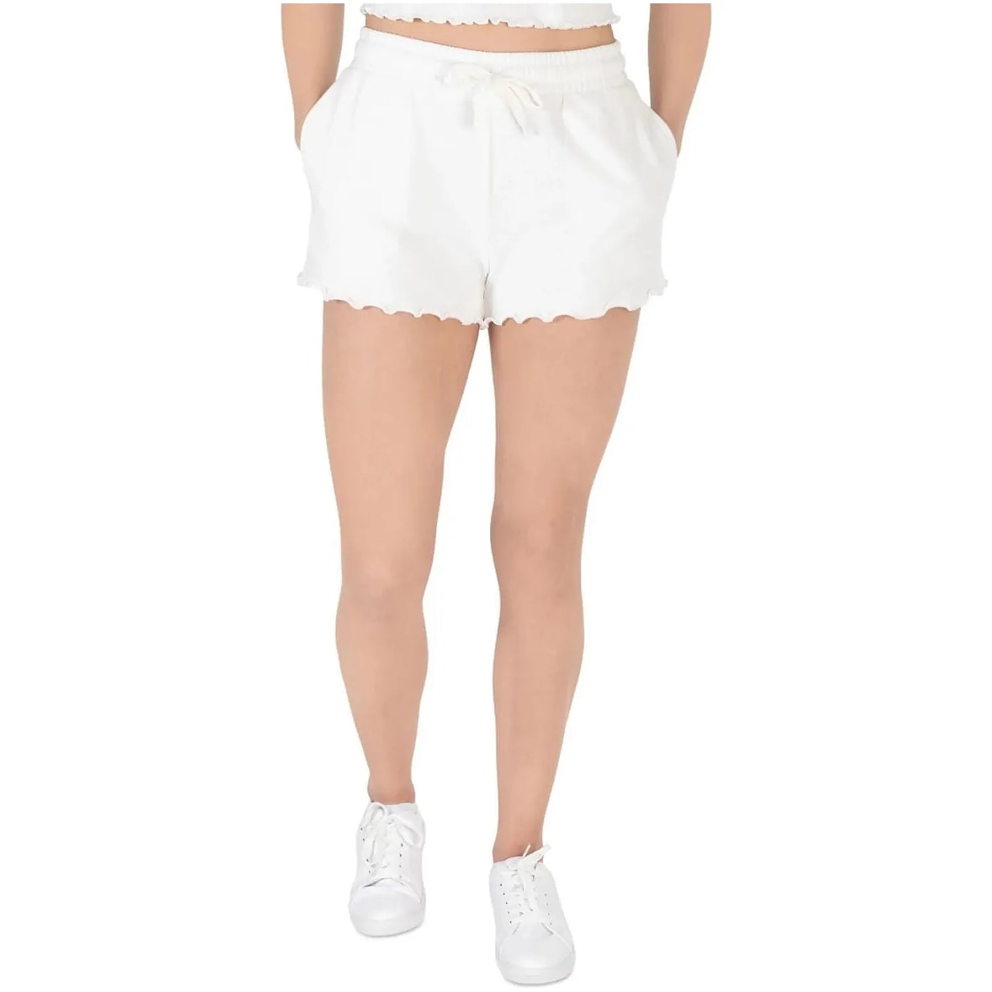 Hippie Rose Juniors' Lettuce-Hem Sweat Shorts - Ivory (Size Medium) - Brandat Outlet