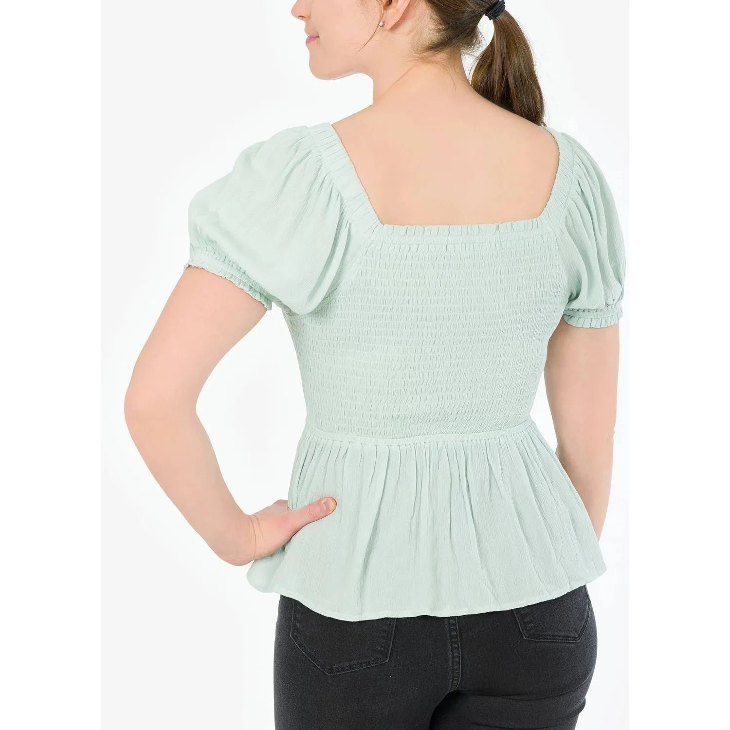 Hippie Rose Juniors Off The Shoulder Peplum Top Green Size M