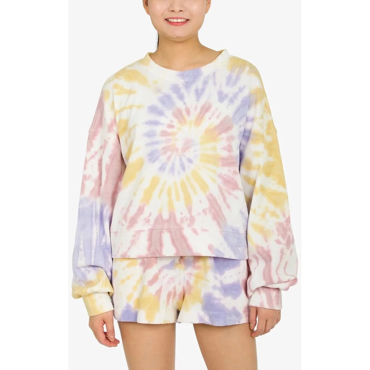 Hippie Rose Juniors Tie-Dyed Balloon-Sleeve Sweatshirt, Purple, Size: M - Brandat Outlet