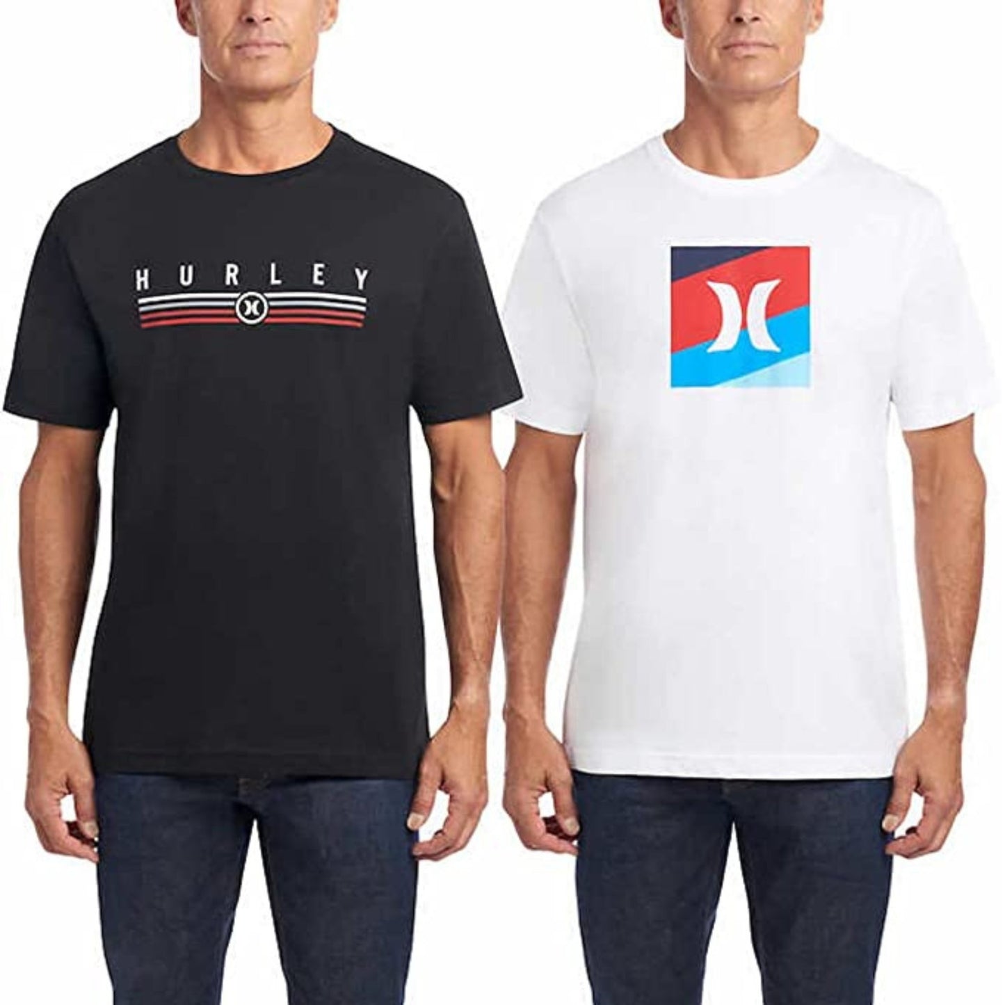 Hurley Men's 2 Pack Classic Graphic Tees (Black/White)