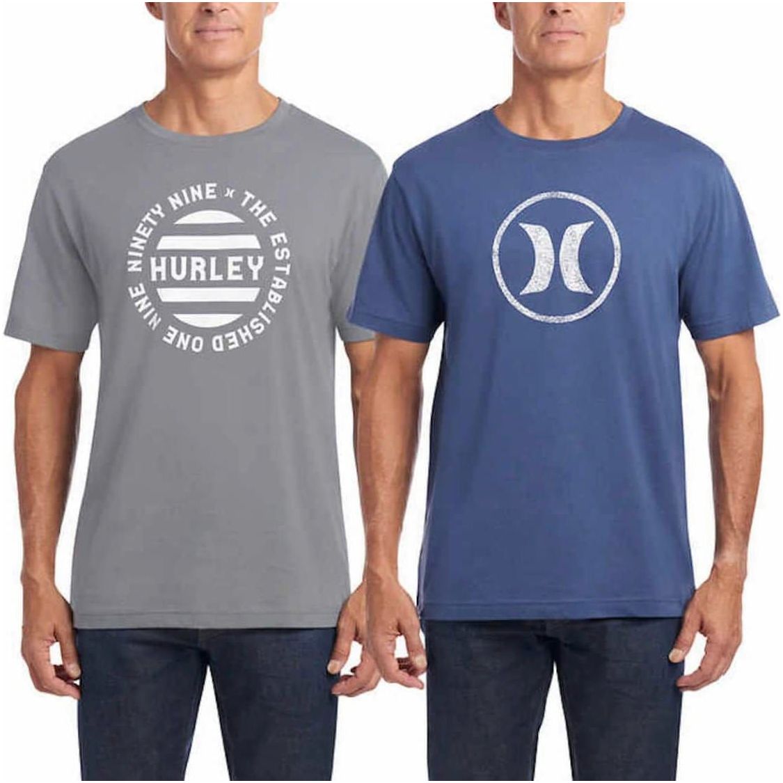 Hurley Men's 2 Pack Classic Graphic Tees, Blue/Dark Grey