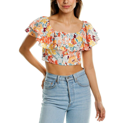 BCBGeneration Cropped Ruffled TopTop Shirt Floral (Size Small)