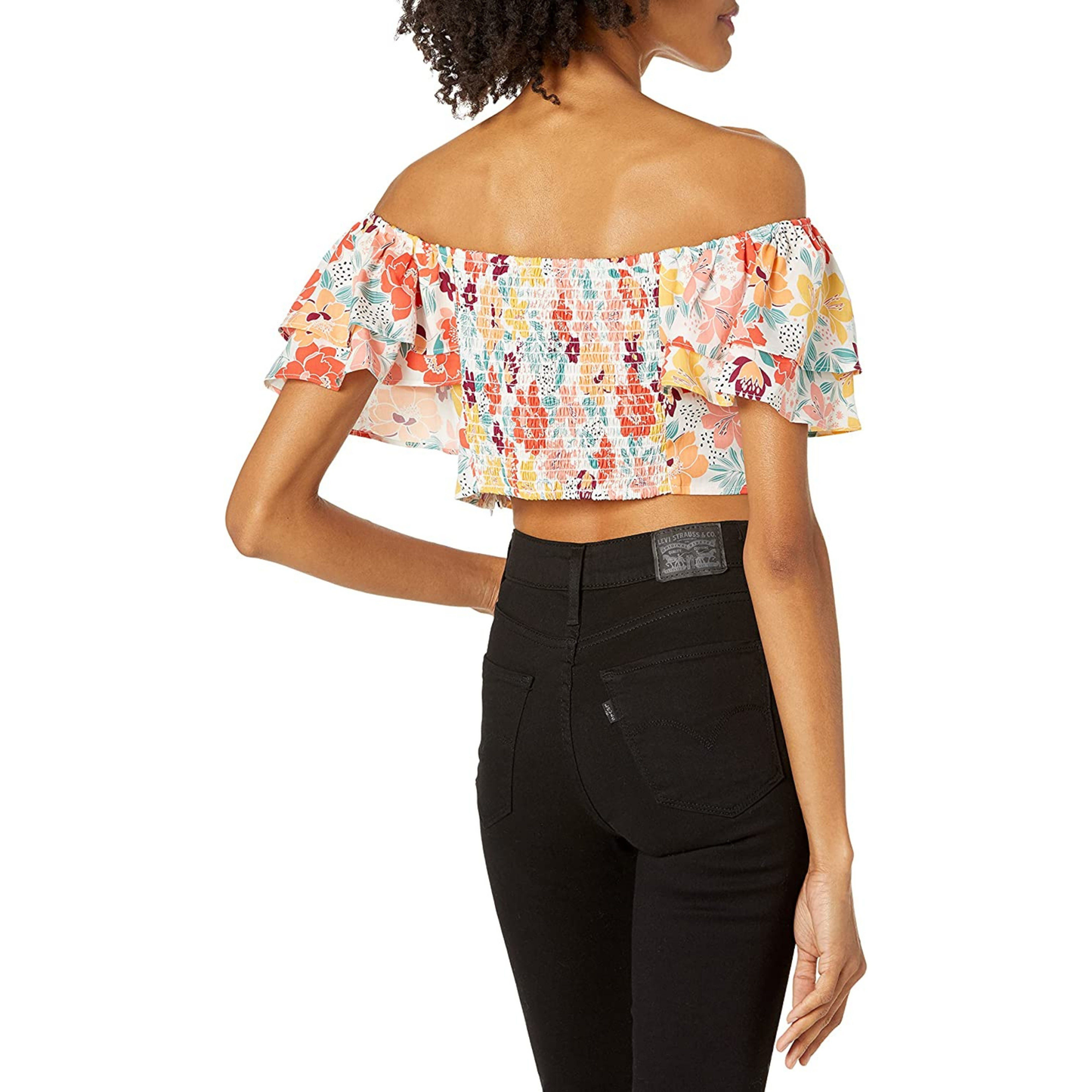 BCBGeneration Cropped Ruffled TopTop Shirt Floral (Size Small)