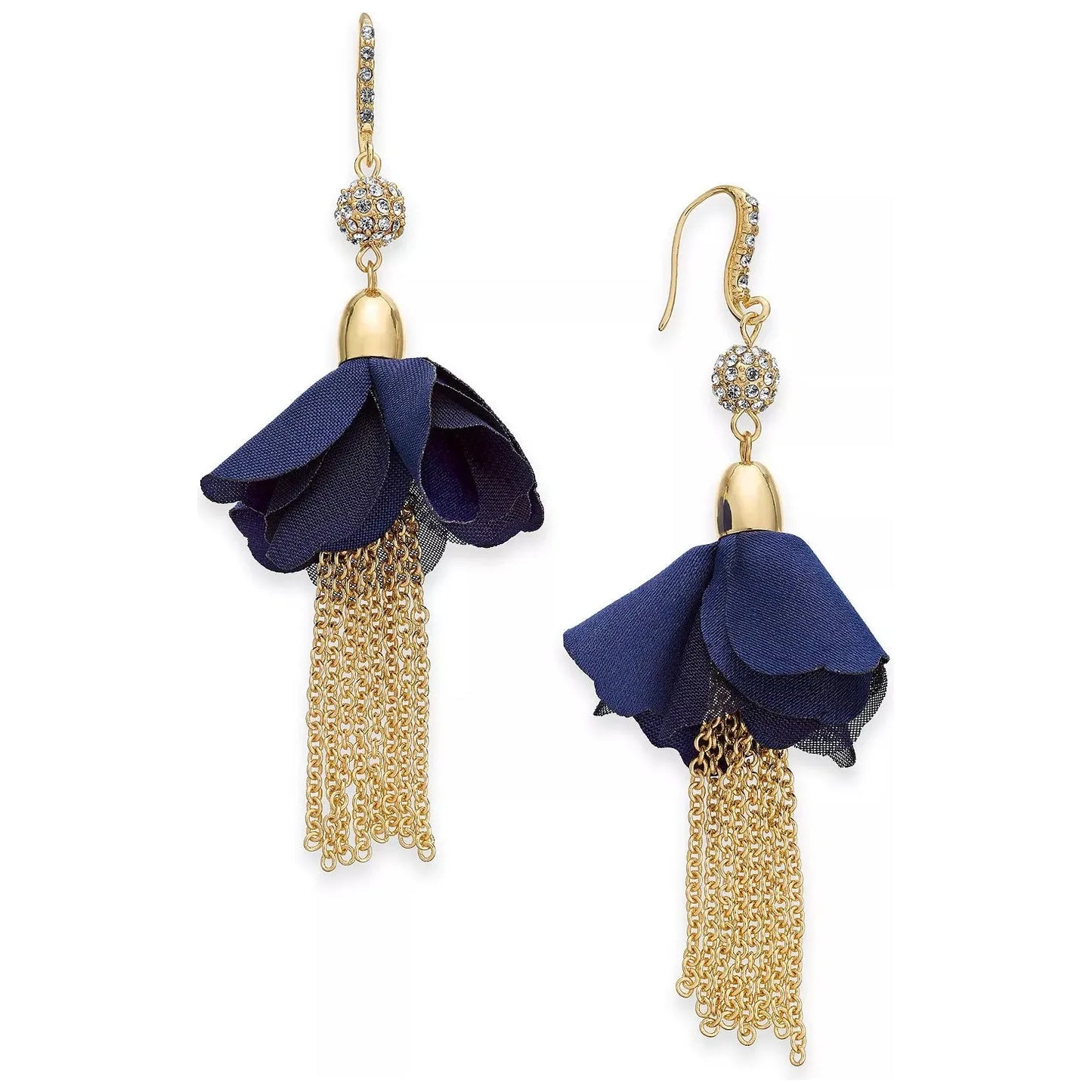 INC International Concepts-INC Gold Tone Crystal Bead, Fabric Flower & Chain Tassel Drop Earrings, Created for Macys - Brandat Outlet
