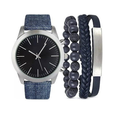 INC-EDI/PRIMETIME-INC INTERNATIONAL CONCEPTS Men's Blue Denim Strap Watch 46mm & 3-Pc. Bracelet Set, Created for Macy's - Brandat Outlet