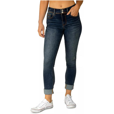 Indigo Rein Juniors Mid-Rise Roll-Cuff Skinny Jeans, Blue, Size: 00/22
