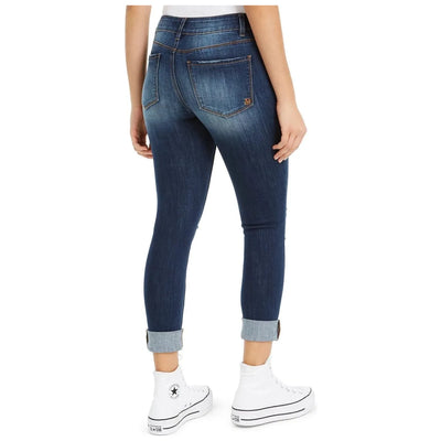 Indigo Rein Juniors' Ripped Roll-Cuff Skinny Jeans - Dark Blue - Brandat Outlet