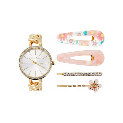 Jessica Carlyle-Jessica Carlyle Women's Quartz Movement Gold-Tone Bracelet Analog Watch, 34mm with Hair Pin Set - Brandat Outlet