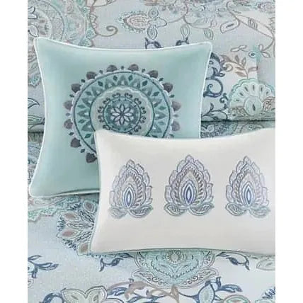 JLA Home Madison Park Isla King 8 Piece Cotton Printed Reversible Comforter Set (Blue) - Brandat Outlet