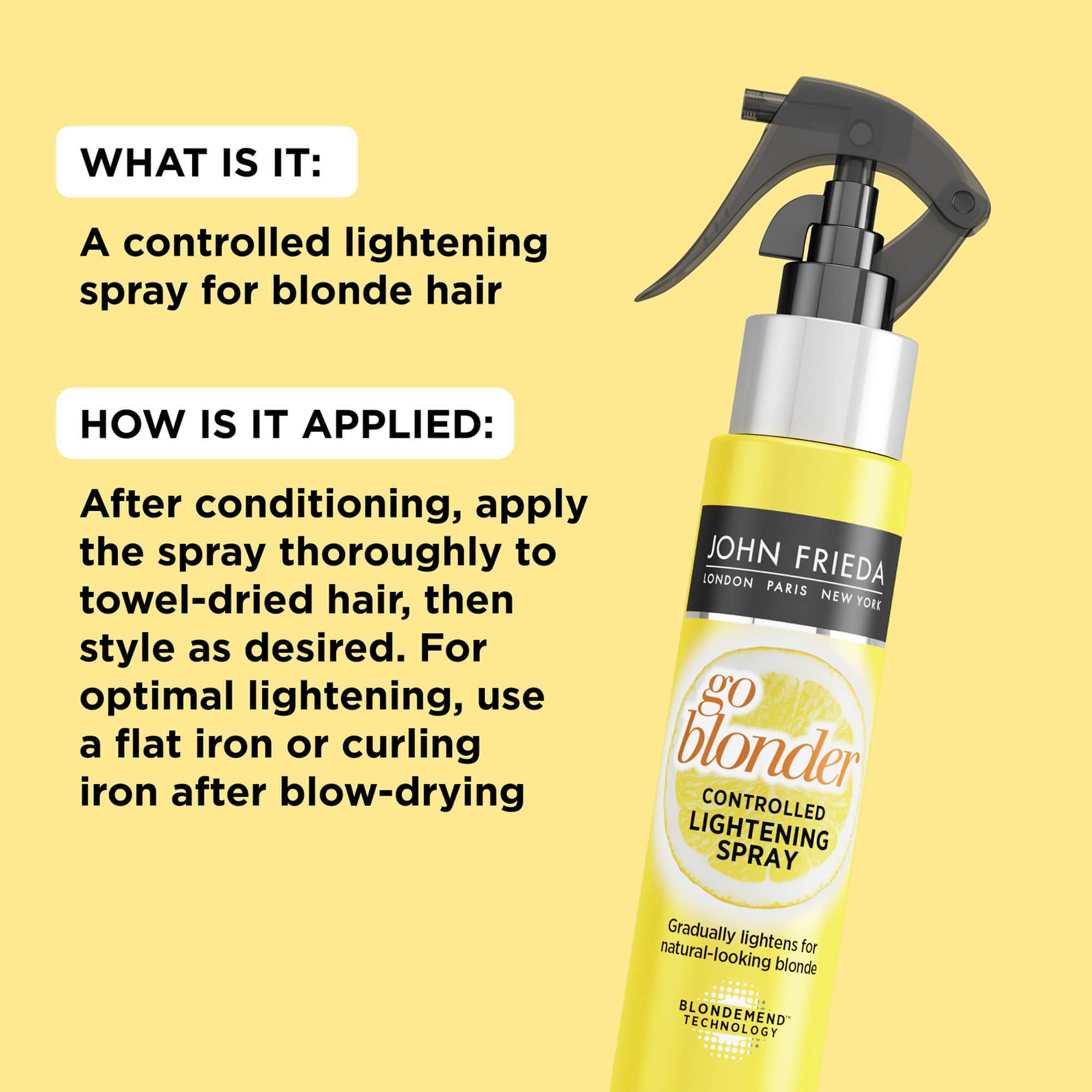 John Frieda Sheer Blonde Go Blonder Lightening Spray, Controlled Hair Lightener to Gradually Lighten Hair, with Citrus and Chamomile BlondMend Technology, 3.5 Ounce