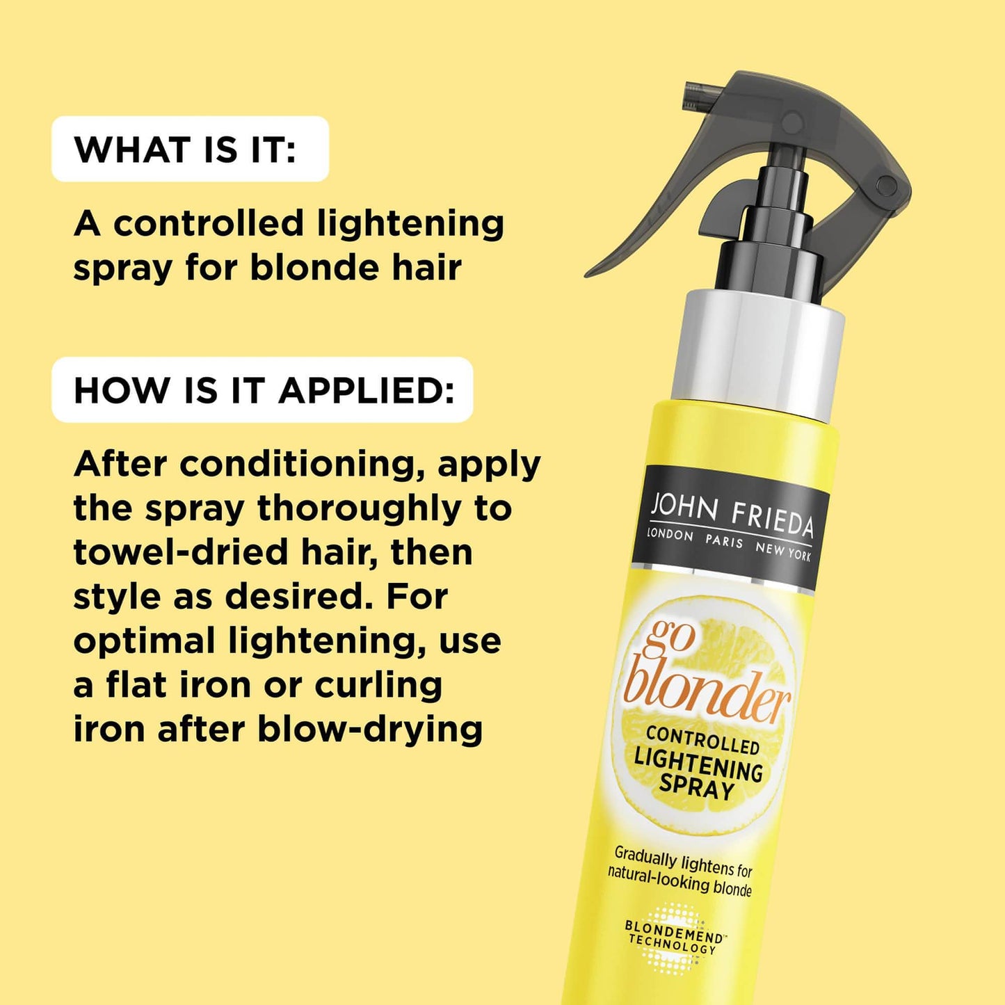 John Frieda Sheer Blonde Go Blonder Lightening Spray, Controlled Hair Lightener to Gradually Lighten Hair, with Citrus and Chamomile BlondMend Technology, 3.5 Ounce