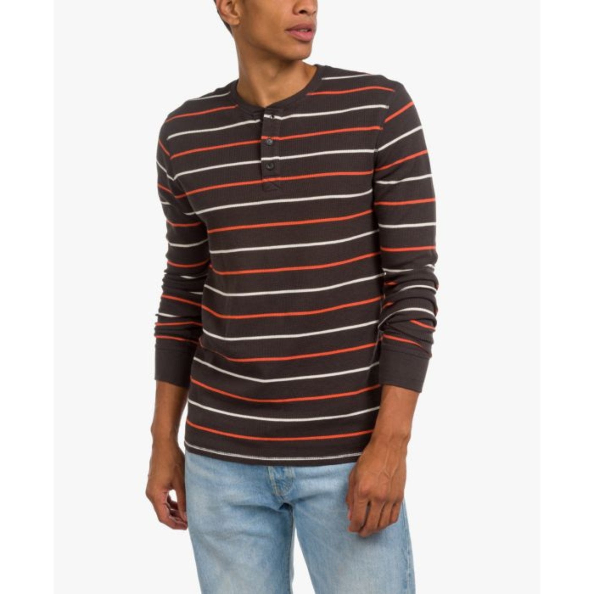 Junk Food Mens Linn Long Sleeve Striped Henley Shirt Vintage