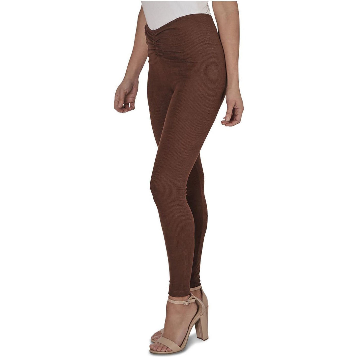 Just Polly Juniors' Ruched-Waist Rib-Knit Leggings - Brown - Brandat Outlet