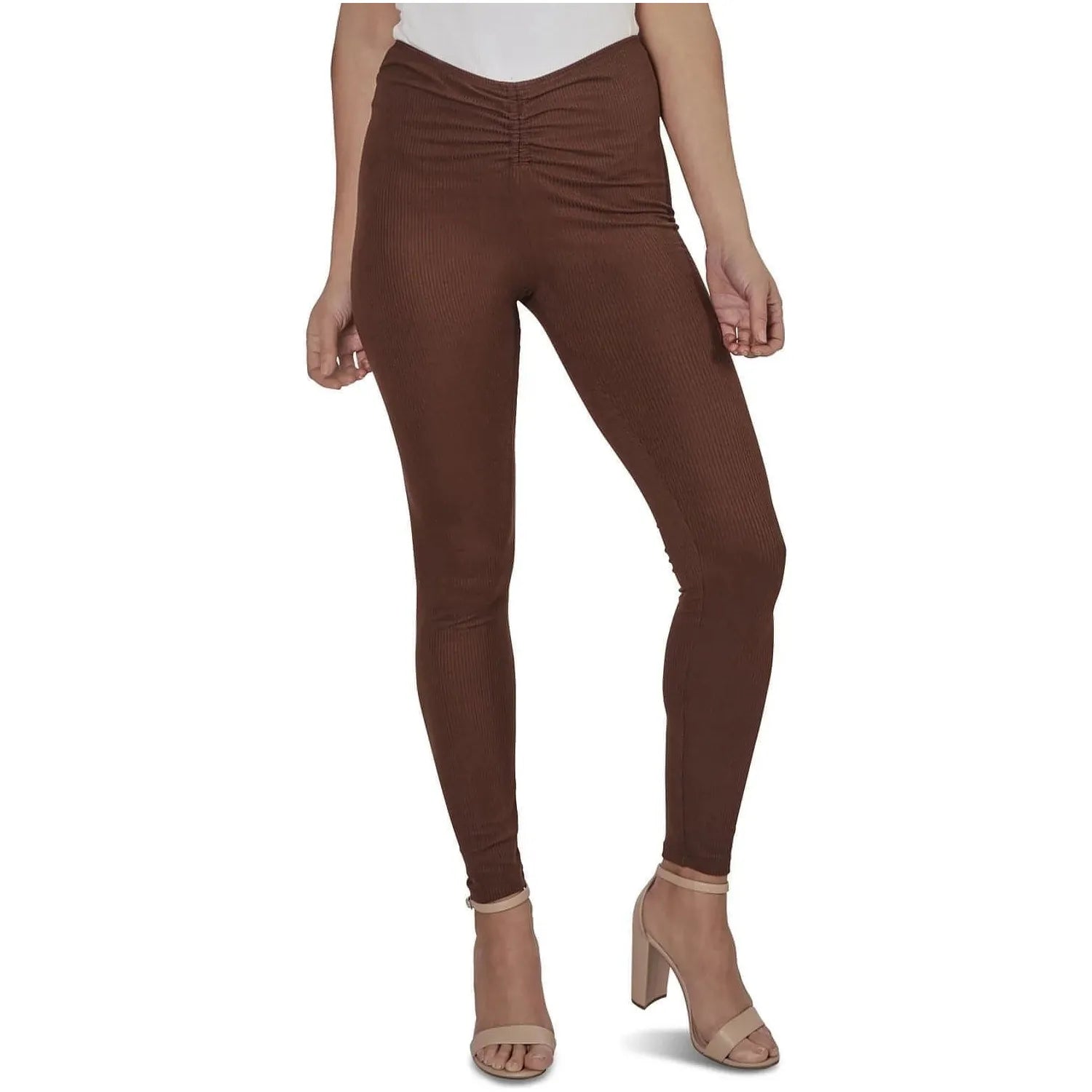 Just Polly Juniors' Ruched-Waist Rib-Knit Leggings - Brown - Brandat Outlet