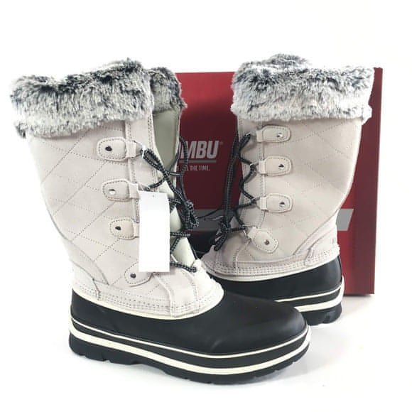 Khombu Womens Emily Gray Suede Leather Faux Fur Snow Boot Waterproof Size 9