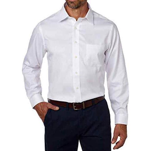 Kirkland Signature Men's 100% Cotton Tailored Fit Dress Shirt (White, 17 x 36)