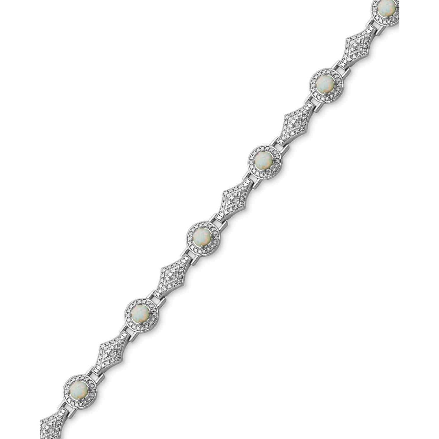 Lab Created Opal (1-1/8 ct. t.w.) & Diamond Accent Link Bracelet in Silver-Plate - Brandat Outlet, Women's Handbags Outlet ,Handbags Online Outlet | Brands Outlet | Brandat Outlet | Designer Handbags Online |